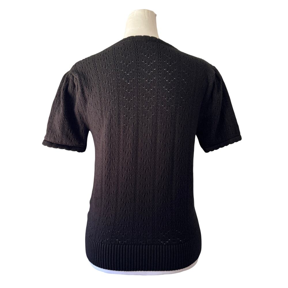 Black Semi-Sheer V-Neck Short Sleeve Sweater - Picture 5 of 7